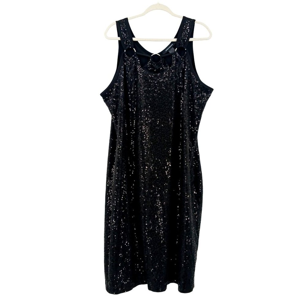 Ashley Stewart Black Sequin Sleeveless Dress With Ring Detail Size 22/24 NWT